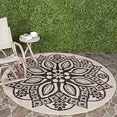 SAFAVIEH Washable Rug Outdoor Courtyard Collection - 6'7" Round, Beige & Black, Non-Shedding & Easy Cleaning, Ideal for Patio