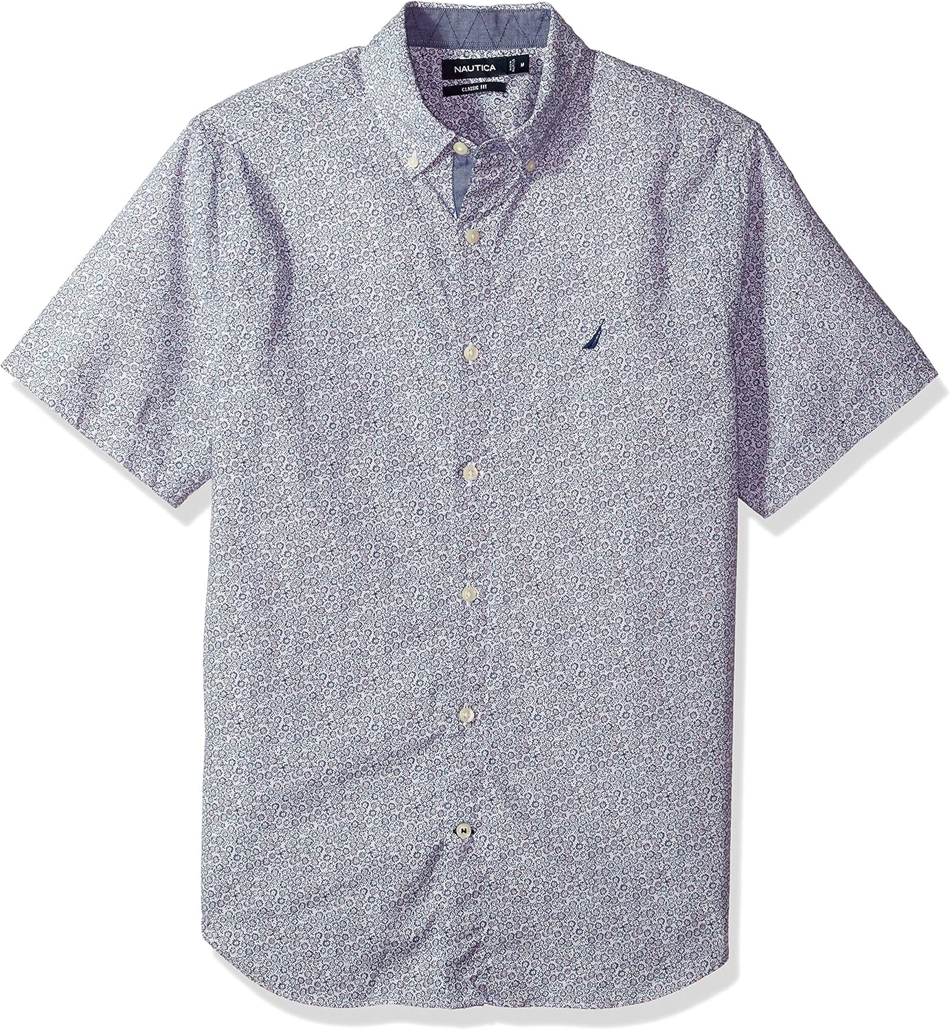 Nautica Men's Short Sleeve Print Button Down Shirt, Estate Blue, XS