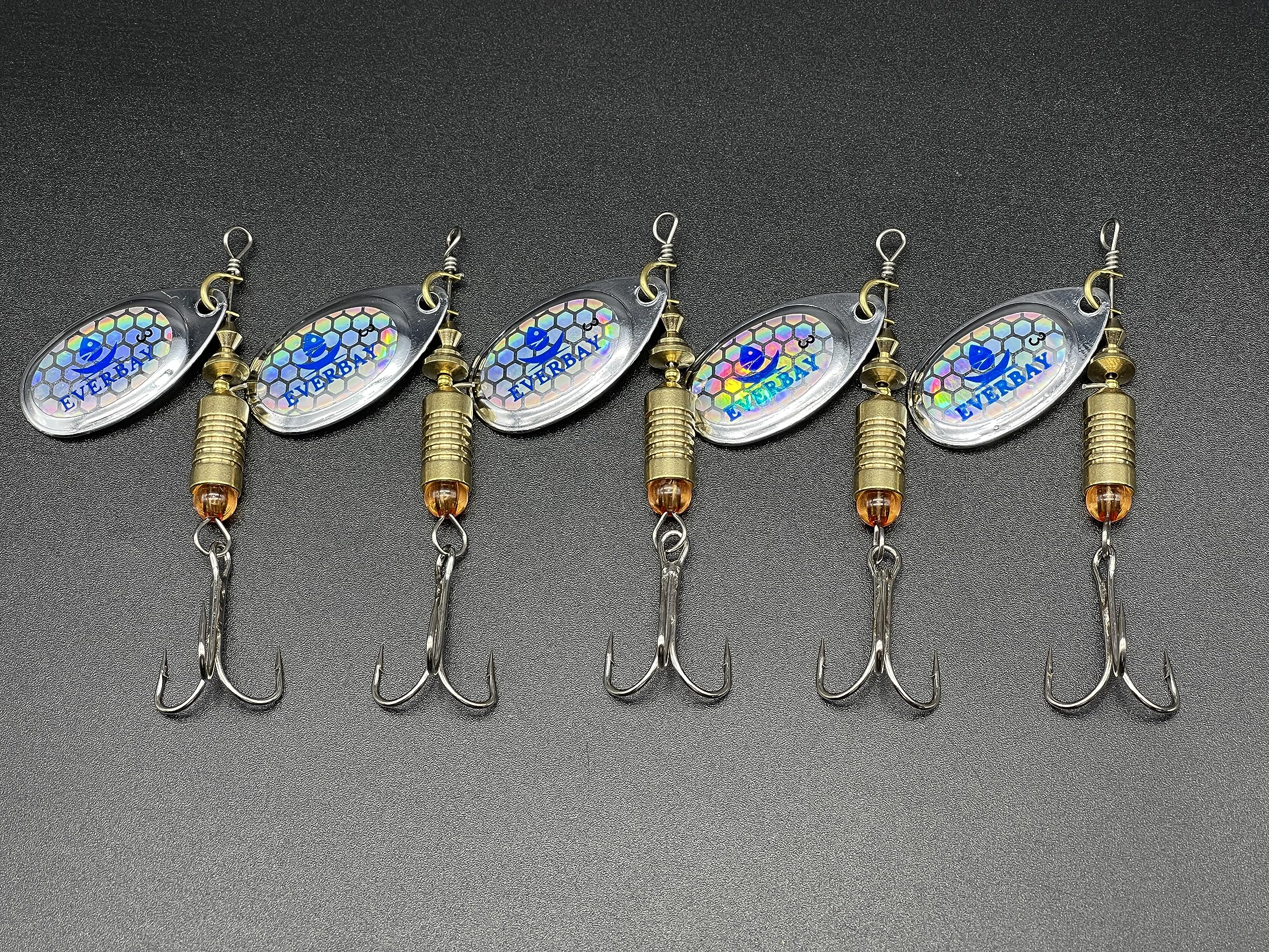 EVERBAY Fishing Spinners, Hard Fishing Lures, Long Cast Tackle, Sea Fishing, Metal Spinnerbait Freshwater and Saltwater for Spinning for Trout, Salmon, Perch, Pike, Bass, Pollock, size 3, set/5pcs