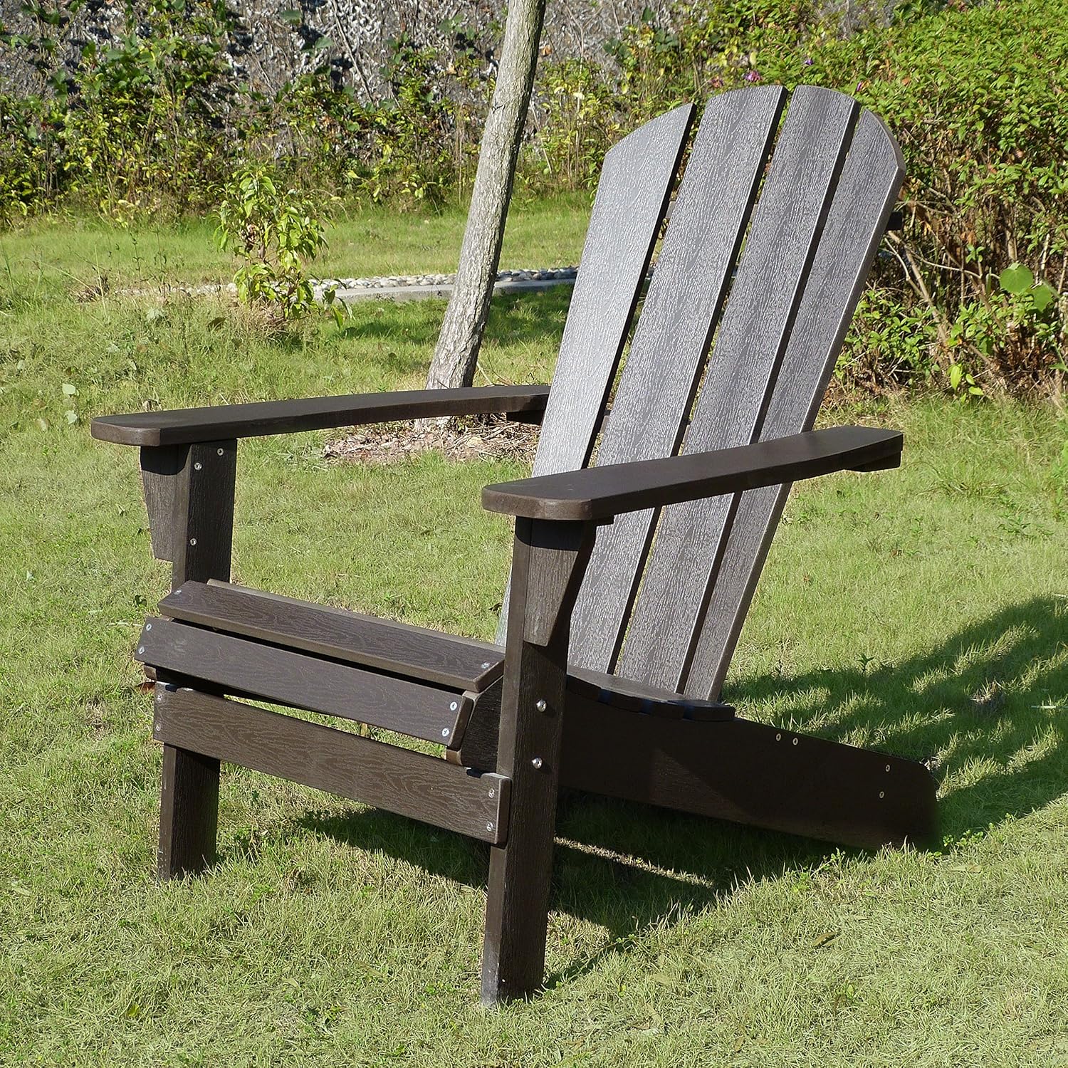 Northbeam Faux Wood Foldable Relaxed Adirondack Chair, Outdoor, Garden, Lawn, Deck Chair, Espresso : Garden & Outdoor