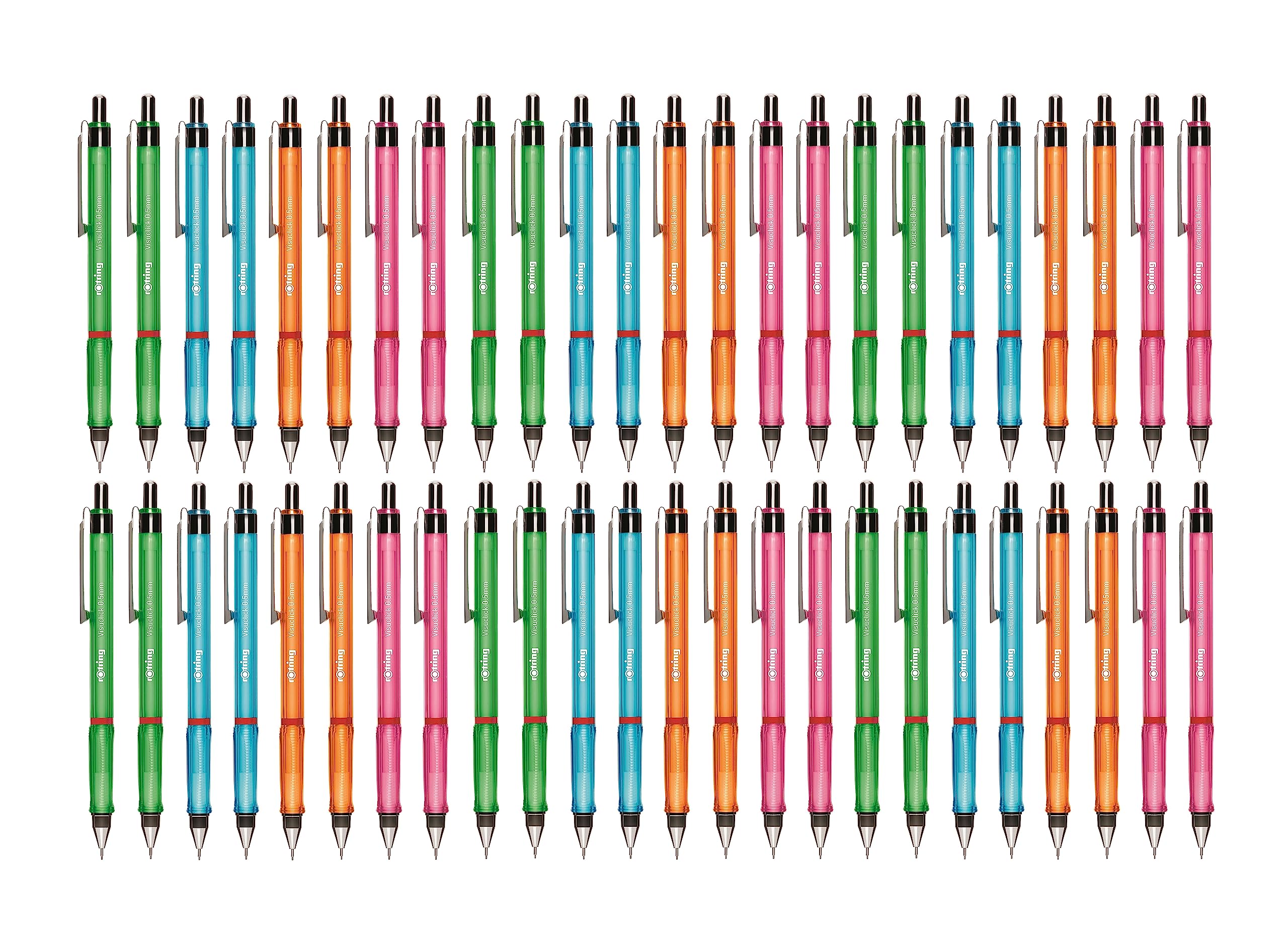 rOtring Visuclick Mechanical Pencils - 0.5mm - Pack of 48 - Assorted Bright Barrels - Refillable - Triangular Grip - Eraser Under Cap