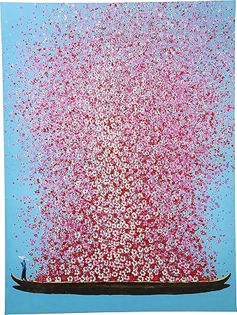 KARE Design Bild Touched Flower Boat, XXL Leinwandbilder auf Keilrahmen, Wanddekoration mit Boot und Blumen, Blau-Pink (H/B) 