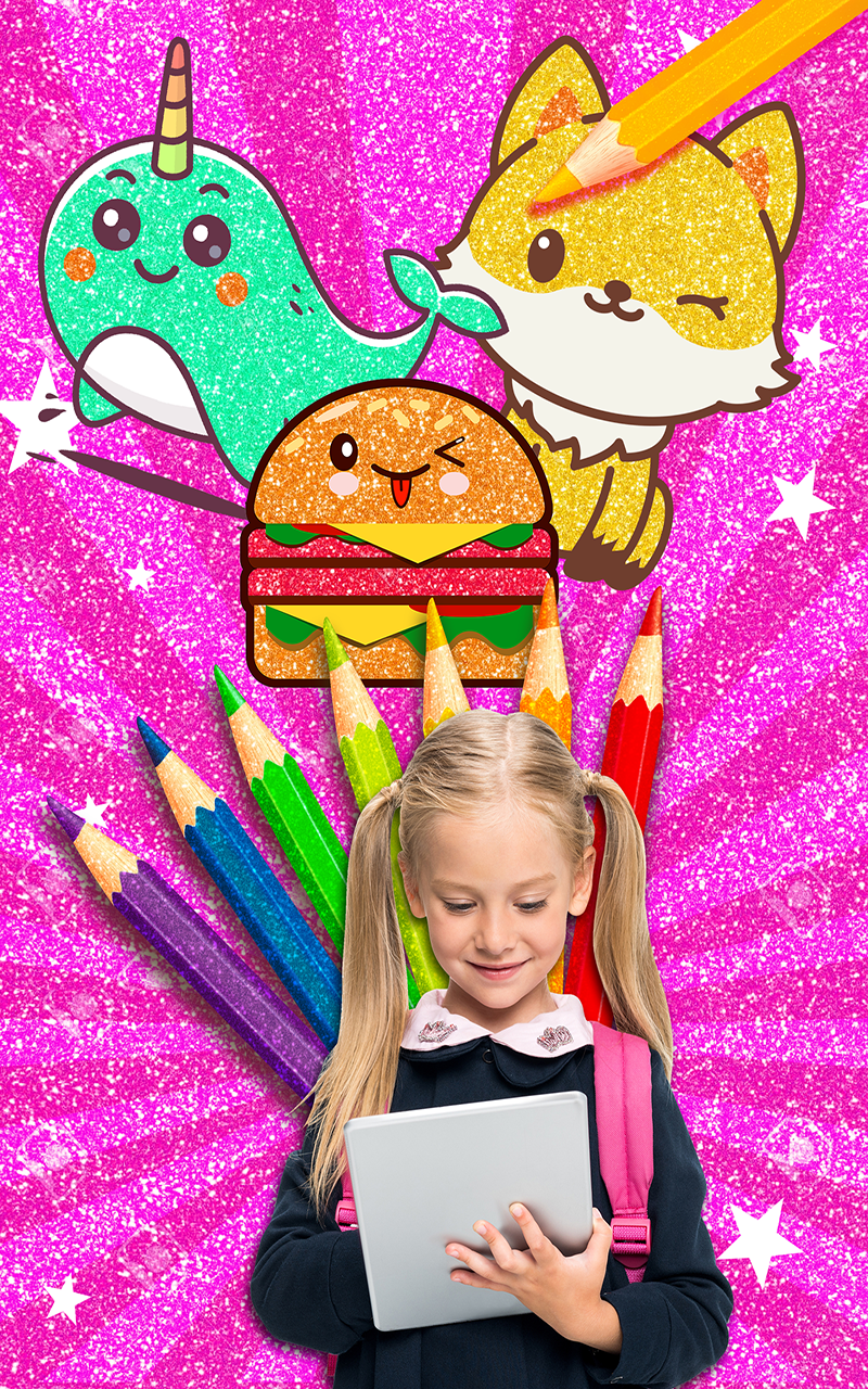 Rainbow Glitter Coloring Book Kawaii - Kids Fun Coloring Pages and Artwork - Thumbnail 4