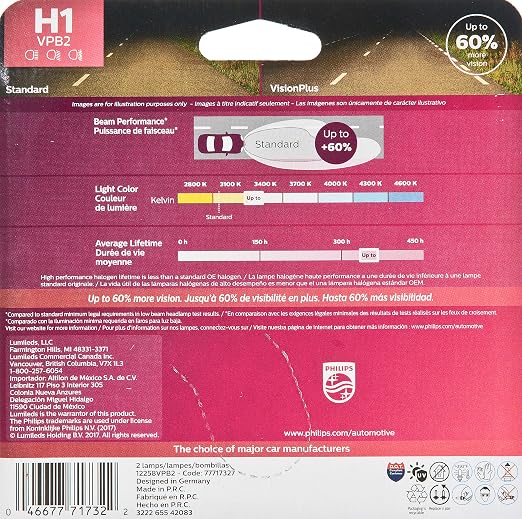 Amazon Com Philips H1 Visionplus Upgrade Headlight Bulb With Up
