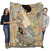 Pure Country Weavers Lady with Fan Blanket by Gustav Klimt - Fine Art Gift Tapestry Throw Woven from Cotton - Made in The USA (72x54)