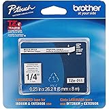 Brother Genuine P-Touch TZE-211 Label Tape 1, 1/4" (0.23") Standard Laminated P-Touch Tape, Black on White, Laminated for Ind