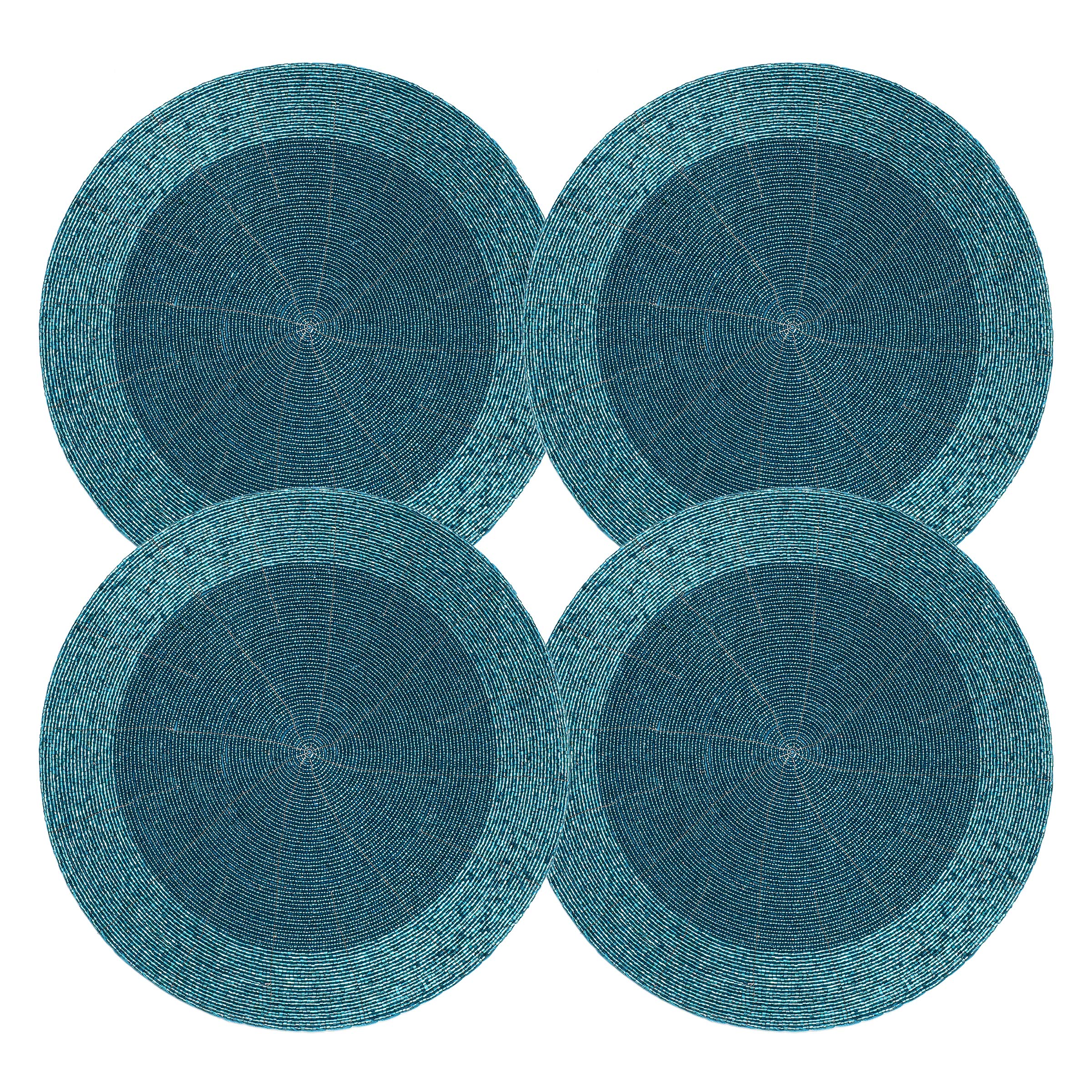 Farmhouse Round Beaded Charger Placemat 4 Pack - Hand Beaded - Teal - 13 Inch (32 CM) Round
