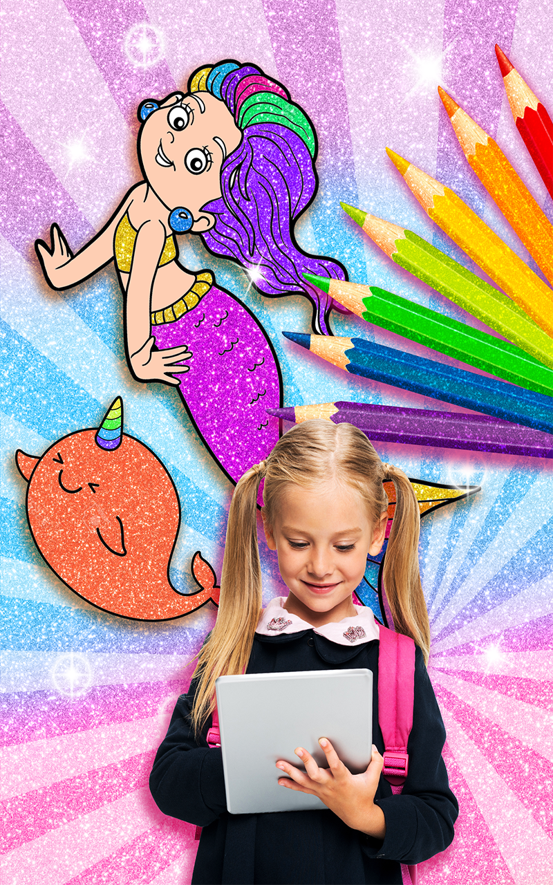 Rainbow Glitter Coloring Book Mermaids - Princess Mermaids Coloring Games for Kids
