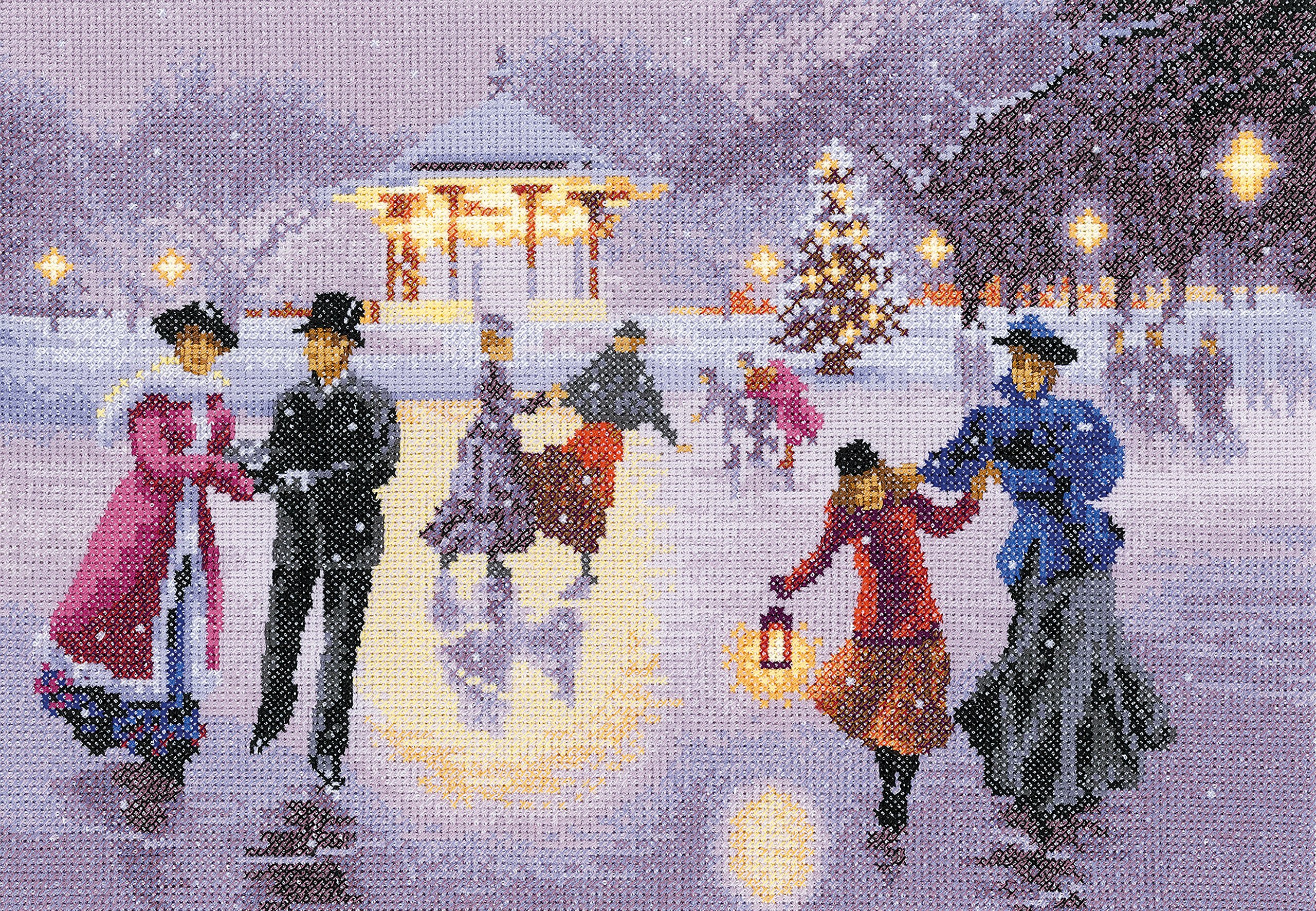 Heritage Crafts John Clayton Collection Cross Stitch Kit - Christmas Skaters (Evenweave)