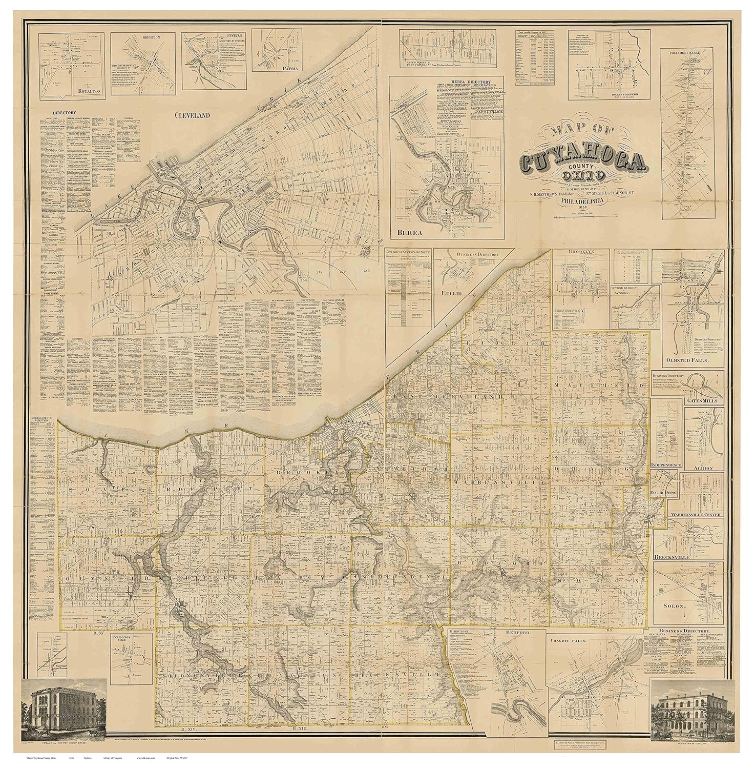 Cuyahoga County Ohio 1858a Wall Map with Homeowner Names
