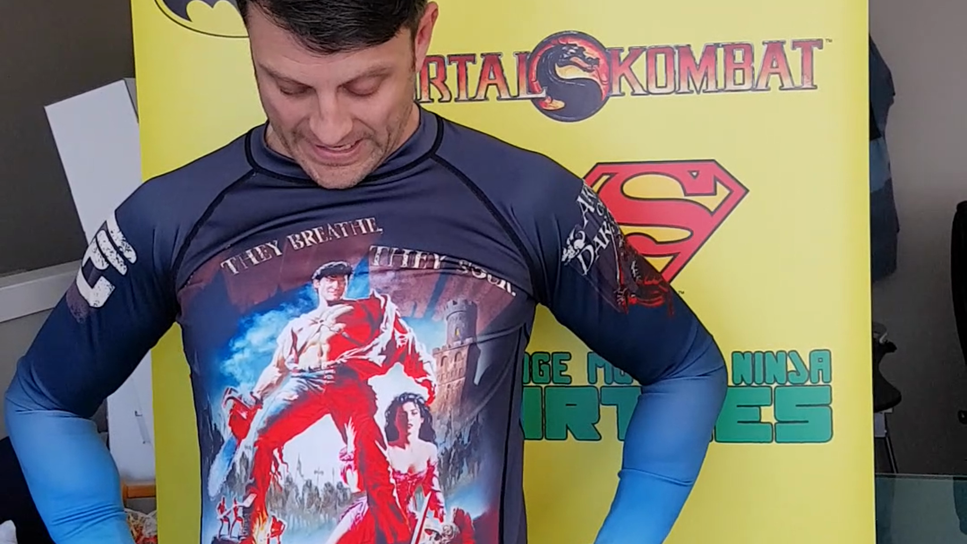 Watch Fusion Fight Gear officially licensed Army of Darkness BJJ rash guard compression shirt on Amazon Live