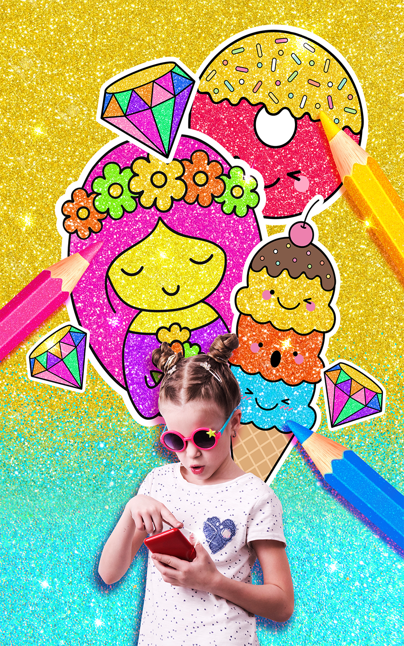 Rainbow Glitter Coloring Book Kawaii - Kids Fun Coloring Pages and Artwork - Thumbnail 6