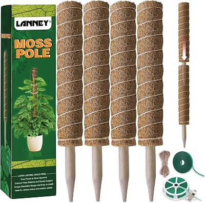 LANNEY Moss Pole 47.5 Inch 120cm 4 Pack Coir ToTem Poles for Climbing Plants