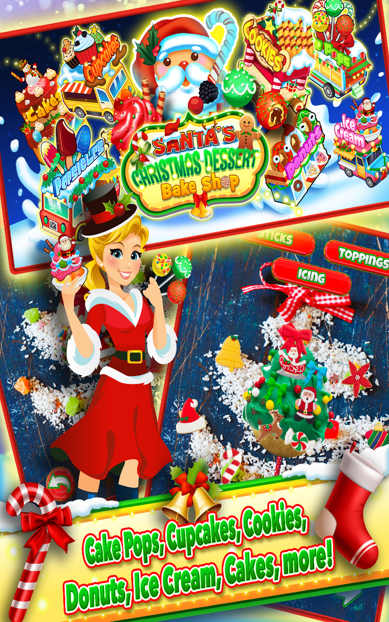 Santa Christmas Dessert Bake Shop - Make and Cook Holiday Cake Pops, Xmas Cookies, Chocolate Cake, Donuts, Cupcakes, Ice Cream and Frozen Popsicles