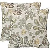 Mika Home Set of 2 Jacquard Tropical Leaf Pattern Throw Pillow Covers Decorative Pillowcase 22X22 Inches,Green Cream