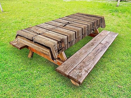 Amazon Com Ambesonne Rustic Outdoor Tablecloth Old Wooden Aged
