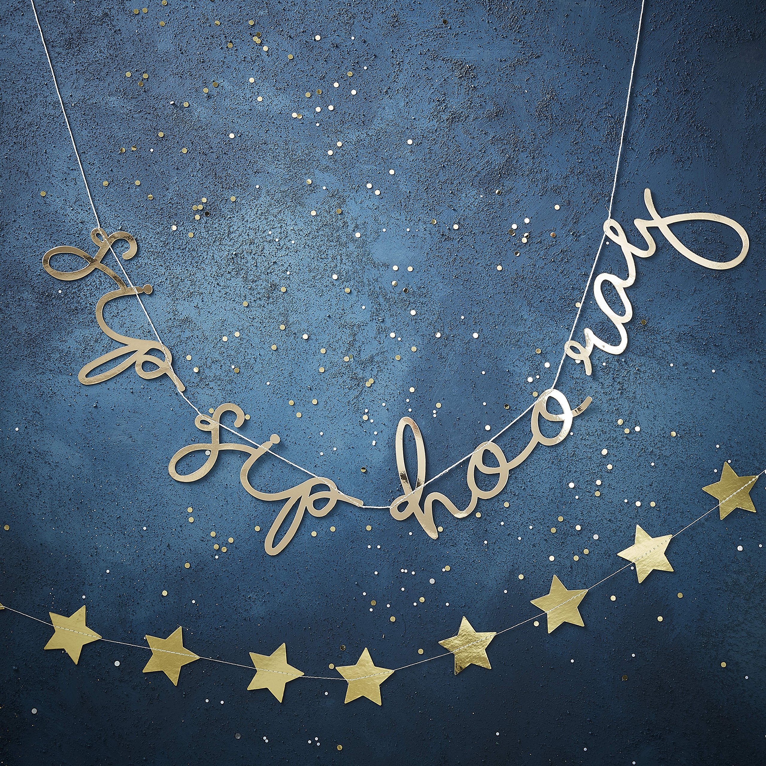 Ginger Ray Gold Sip Sip Hooray Party Decoration Banner Bunting - 1.5 Metre - Gold Christmas