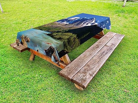 Amazon Com Ambesonne Landscape Outdoor Tablecloth Snowy