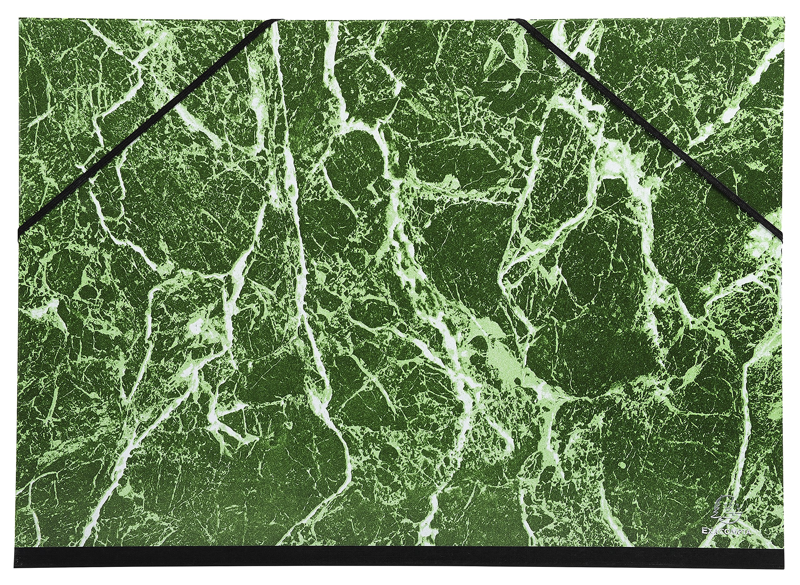 Exacompta - Ref 635E - Portfolio with Ribbon - 325x500mm in Size, Elastic Strap Closure, White Interior - Suitable for Transporting Artwork & Documents - Marbled Green