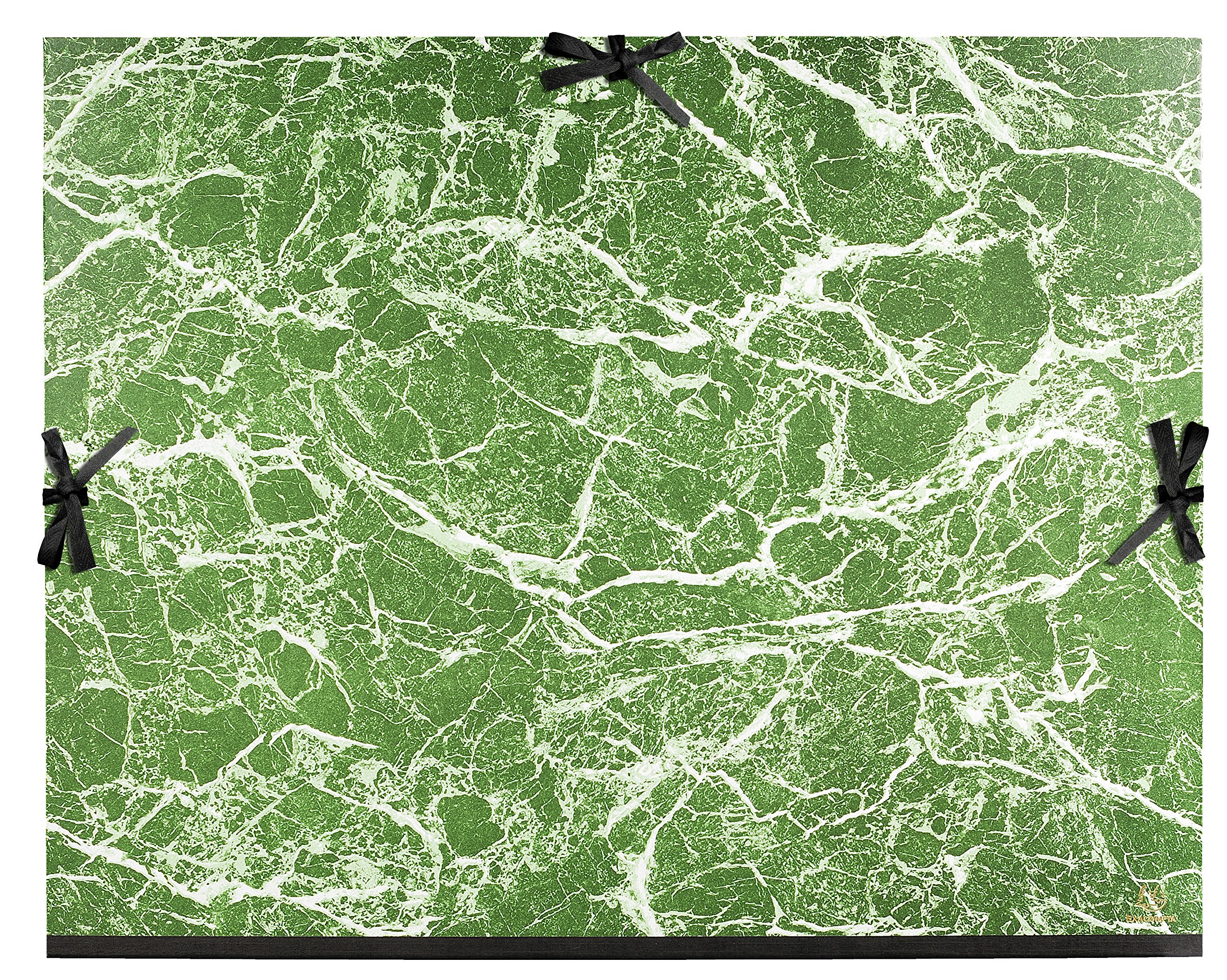 Exacompta - Ref 660E - Portfolio with Ribbon - B2 in Size, Elastic Strap Closure, White Interior - Suitable for Transporting Artwork & Documents - Marbled Green