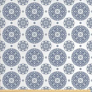 Amazon Com Ambesonne Vintage Fabric By The Yard French Country Style Floral Circular Pattern Lace Ornamental Snowflake Design Print Decorative Fabric For Upholstery And Home Accents Blue White
