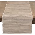 SARO LIFESTYLE Pavimento Banded Border Table Runner, 16x72 Inches, Natural Color - 100% Polyester