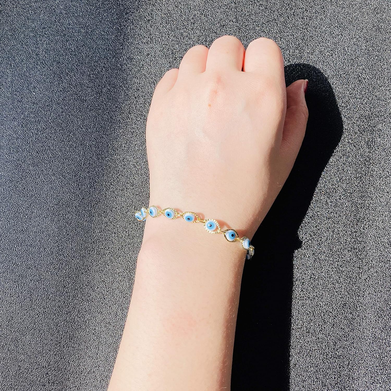 Daity Evil Eye Bracelets for Women, 14K Gold Evil Eye Chain Ankle Bracelet for Girls (Blue): Clothing