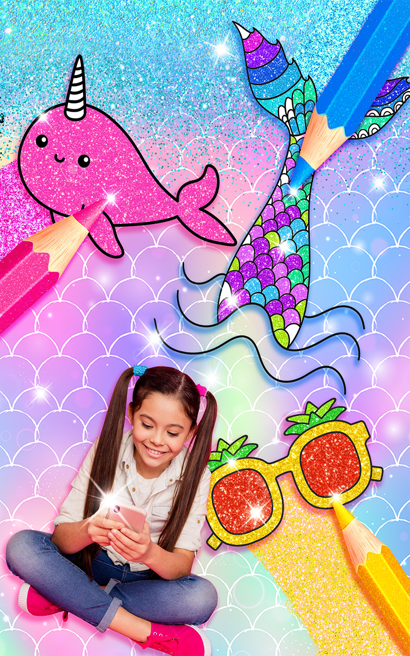 Rainbow Glitter Coloring Book Mermaids - Princess Mermaids Coloring Games for Kids