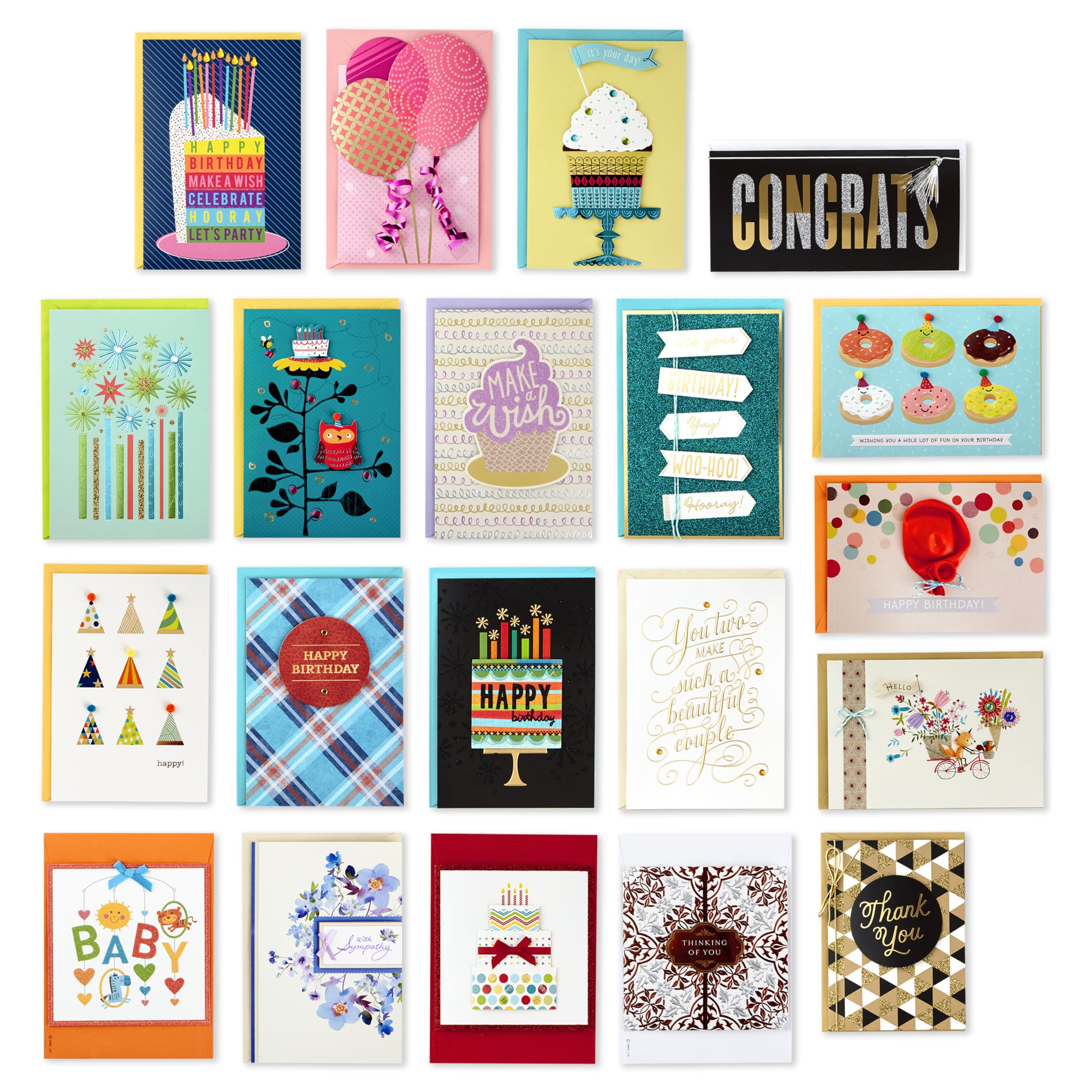 Hallmark Surtido de tarjetas de felicitación en caja hechas a mano para todas las ocasiones, flores rosas (paquete de 20): tarjetas de cumpleaños, tarjetas de baby shower, tarjetas de boda, tarjetas de condolencia, tarjetas de pensamiento en ti, tarjetas 