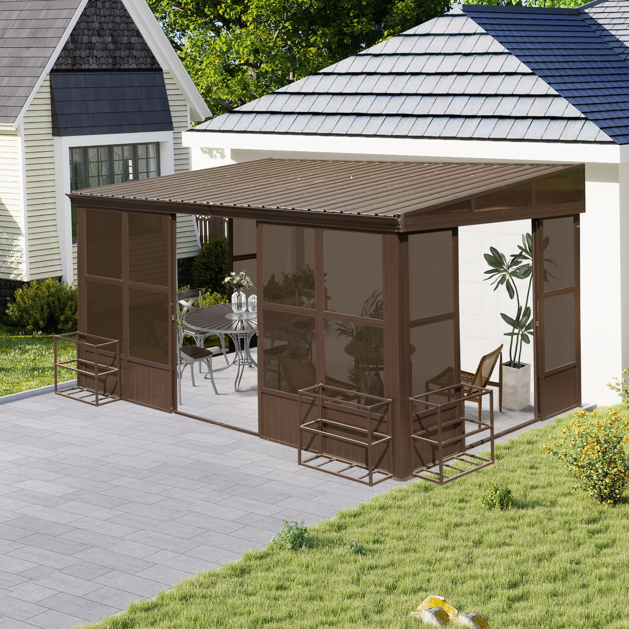 Domi 12x14 Wall Mounted Sunroom Review: Lean-to Gazebo with Steel Roof & PC Screens image 27