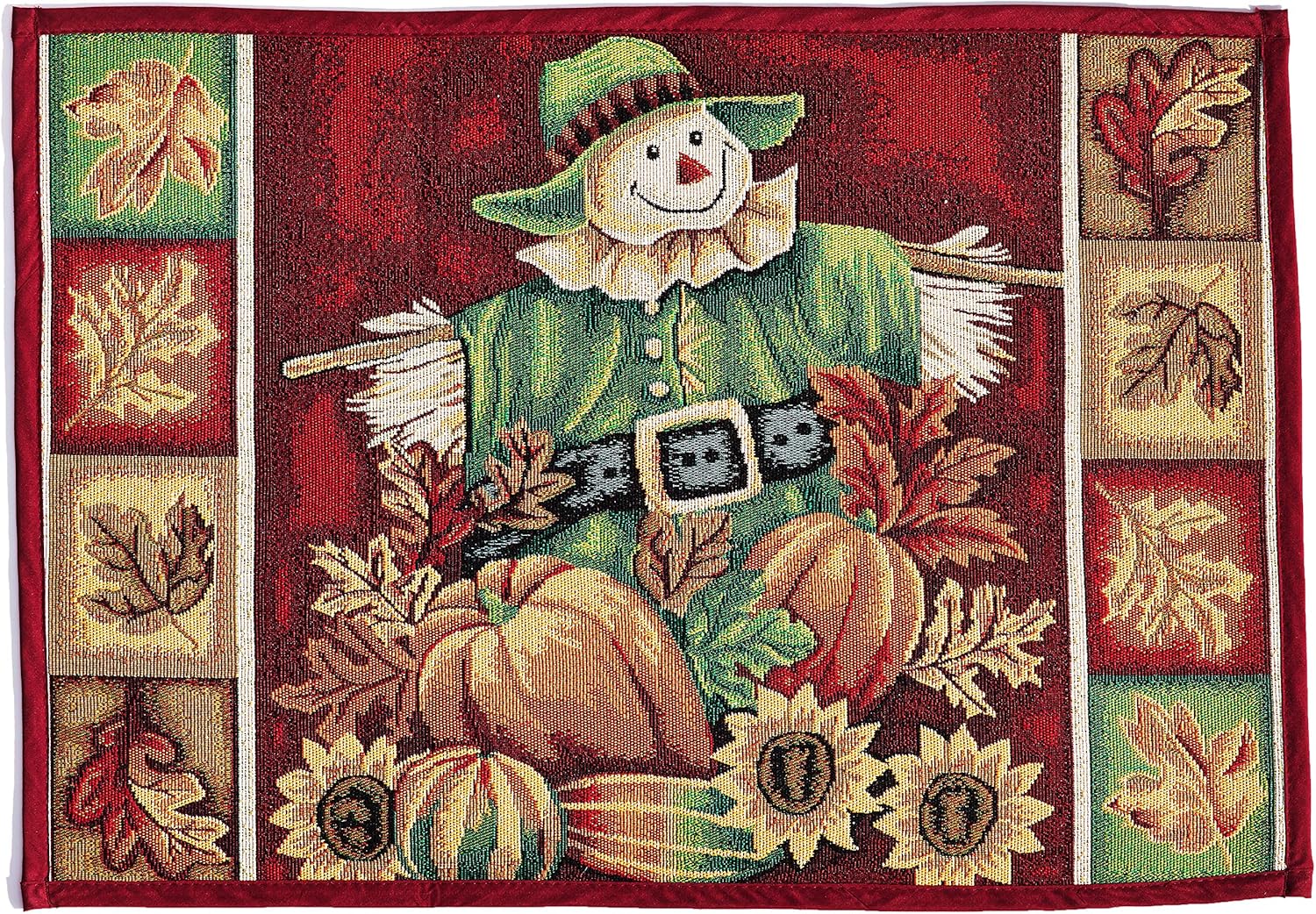 HomeCrate Fall Harvest Collection, Tapestry Scarecrow Pumpkins Autumn Leaves and Sunflowers Design Area Rug, 19