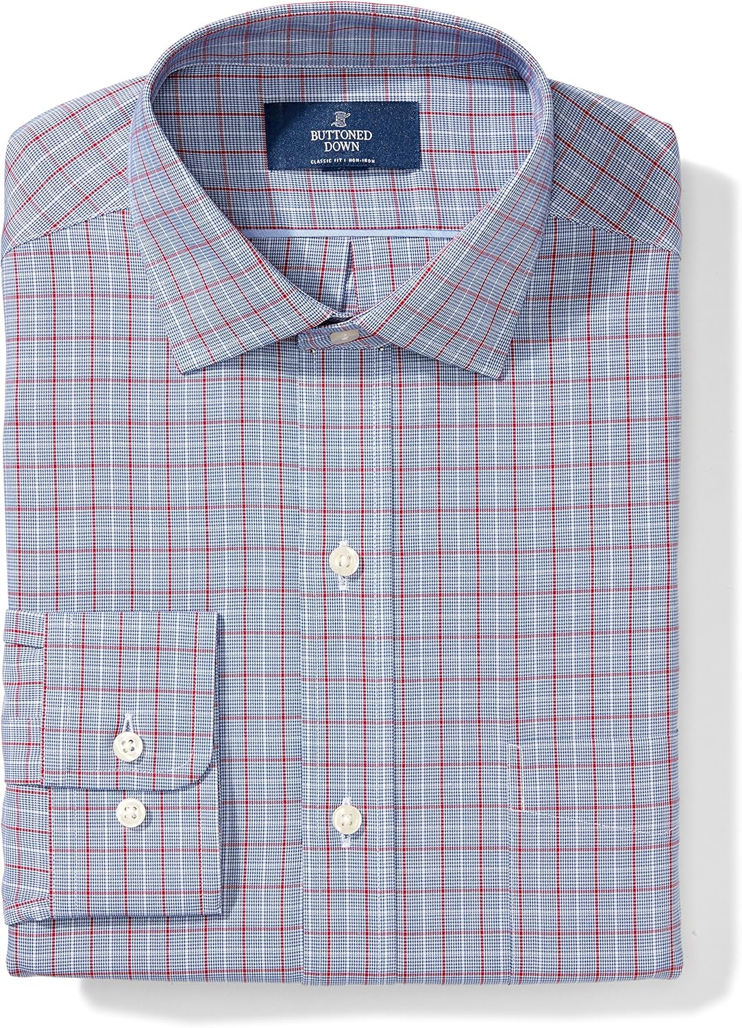  Brand - BUTTONED DOWN Men's Classic Fit Plaid Dress Shirt, Supima Cotton Non-Iron: Clothing