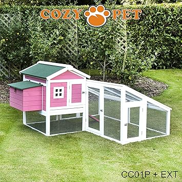 Chicken Coop With Extended Run By Cozy Pet In Exclusive Pink And White For Poultry Hens Chickens Rabbit Run Runs Cc01p Ext01 We Do Not Ship To
