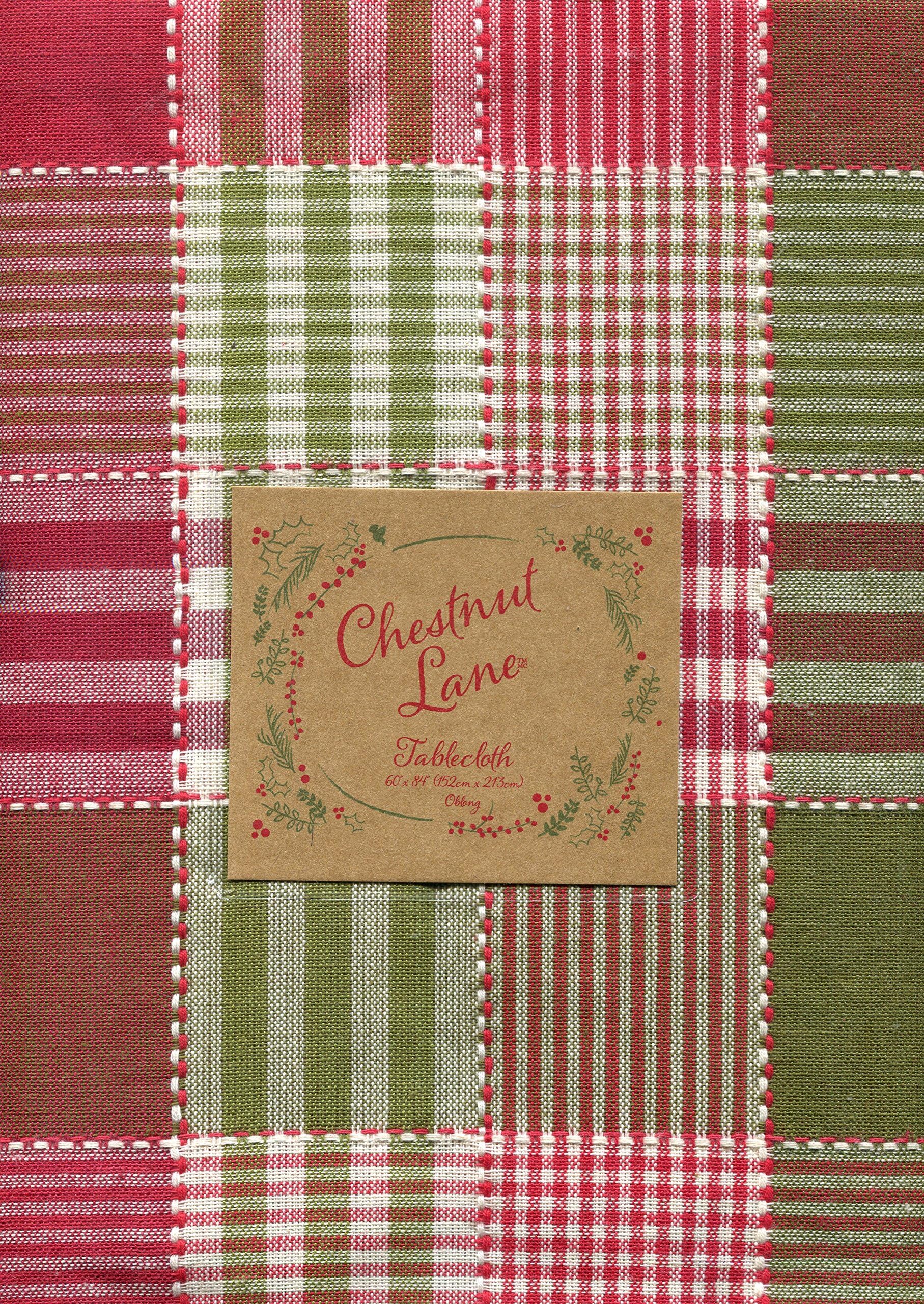 Chestnut Lane Holiday Plaid Patchwork Tablecloth, 60-by-84 Inch Oblong Rectangular