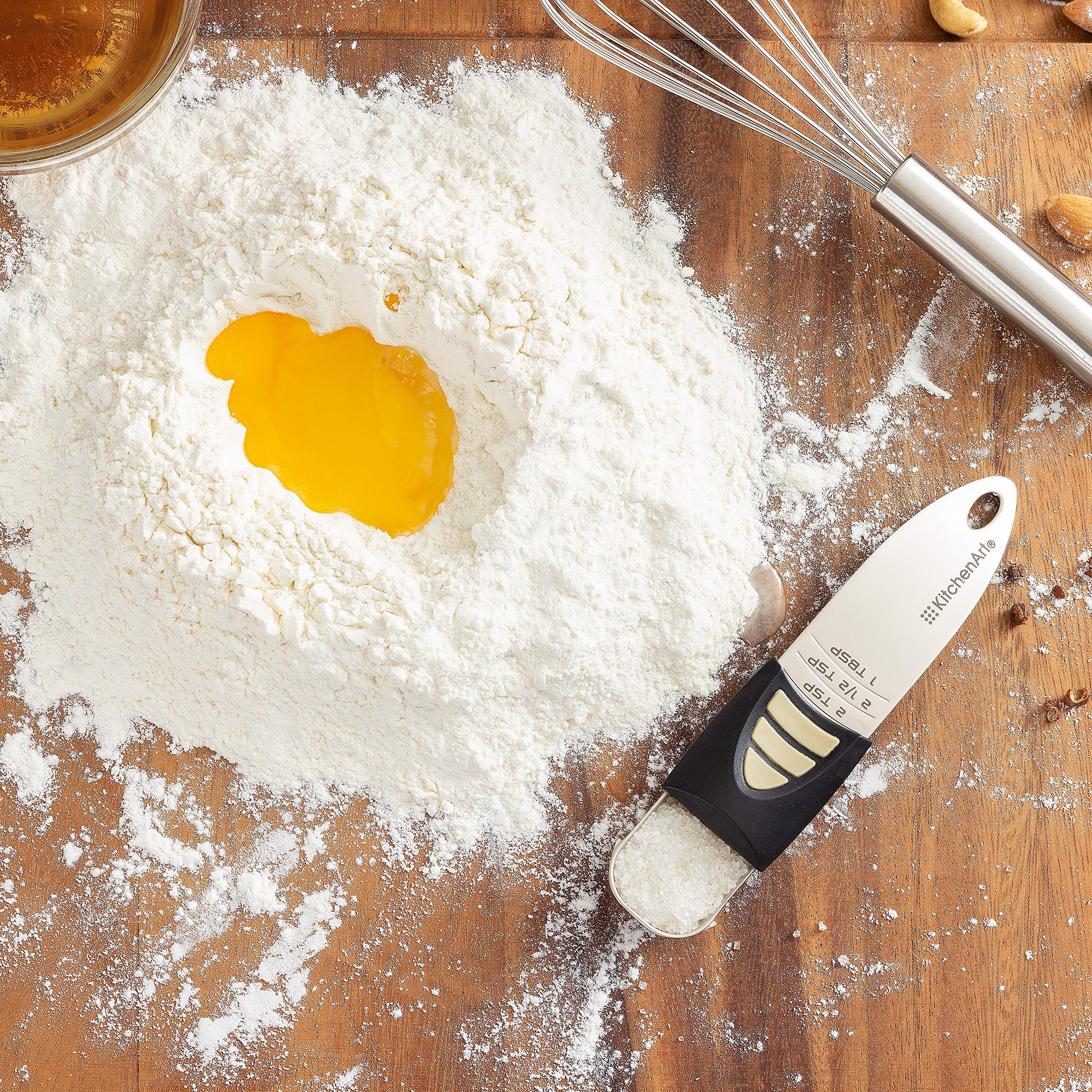 KitchenArt Professional Series Tablespoon, Champagne Satin Measuring Spoon, Adjustable from 1/2 Teaspoon to 1 Tablespoon, White & Black