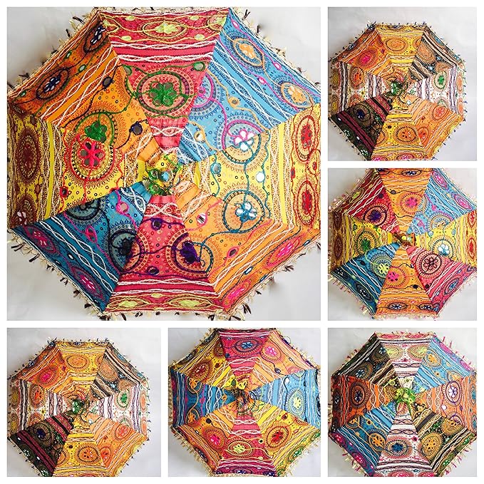 Bazzaree Sonnenschirm im indischen Mandala-Stil, dekorativ verziert mit Stickerei, idealer Sonnenschutz für Damen