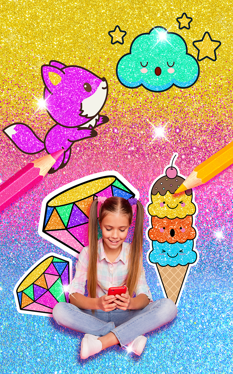 Rainbow Glitter Coloring Book Kawaii - Kids Fun Coloring Pages and Artwork - Thumbnail 5