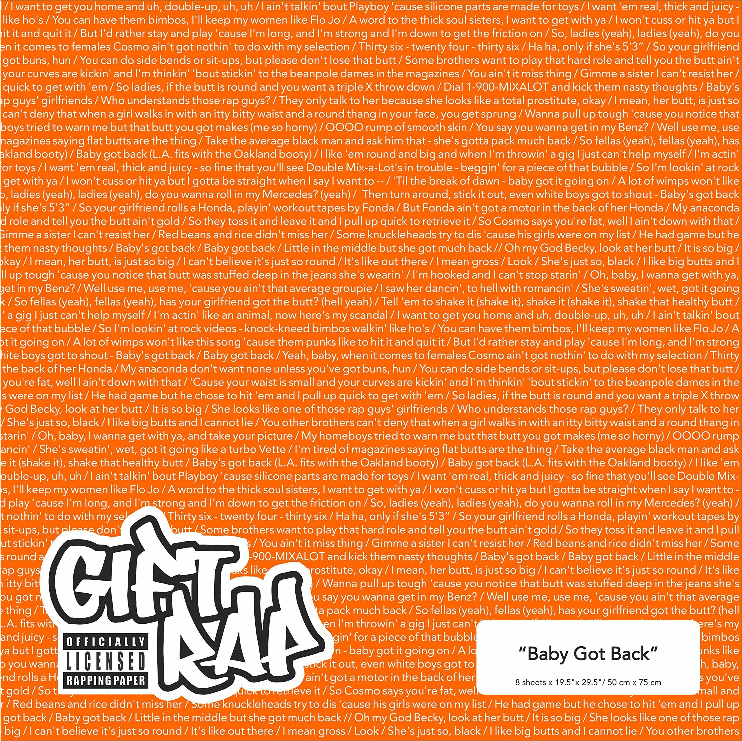 Gift Rap: "Baby Got Back officially licensed rap lyric wrapping paper (Orange)