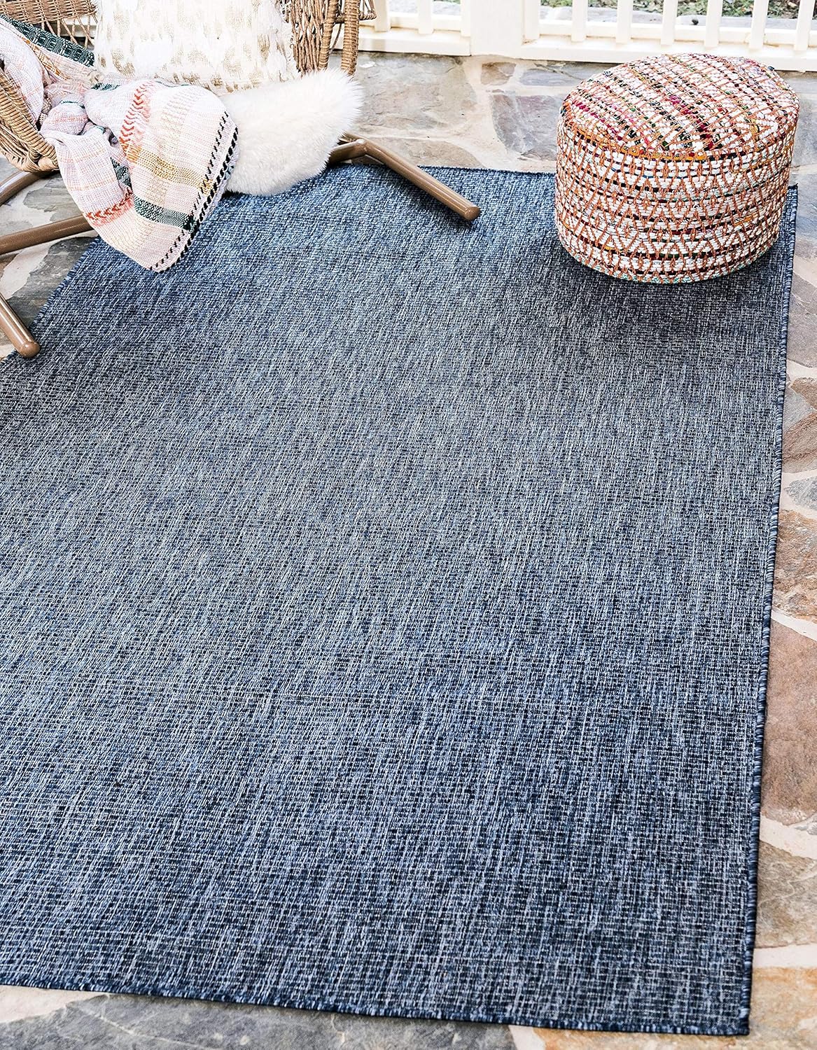 Unique Loom Outdoor Solid Collection Casual Transitional Indoor and Outdoor Flatweave BlueArea Rug (9' 0 x 12' 0)