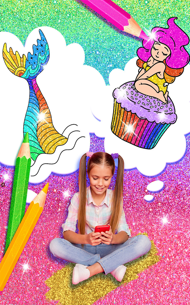 Rainbow Glitter Coloring Book Mermaids - Princess Mermaids Coloring Games for Kids