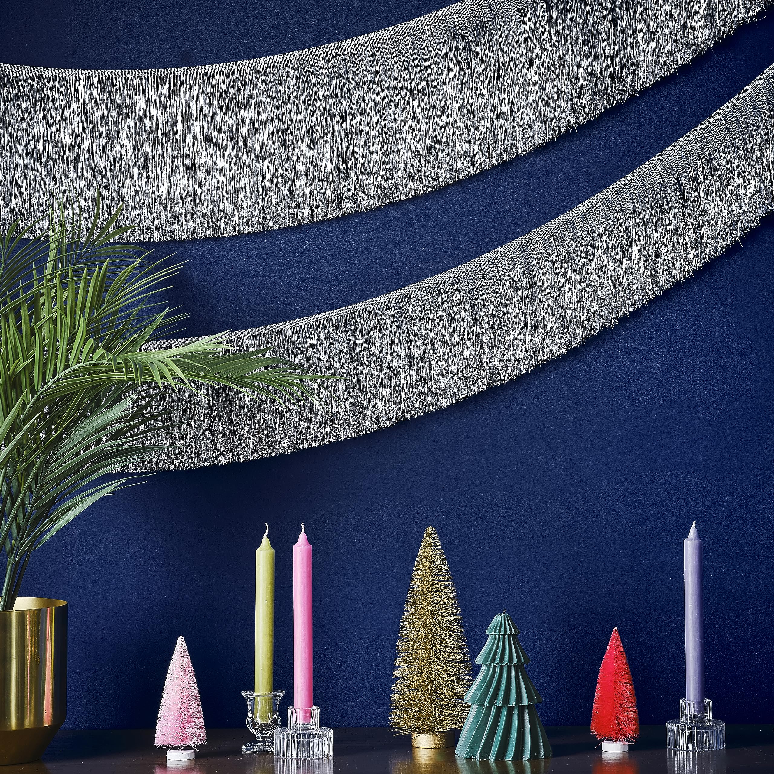 Ginger Ray Christmas Silver Tinsel Garland Hanging Decoration 2 Pack