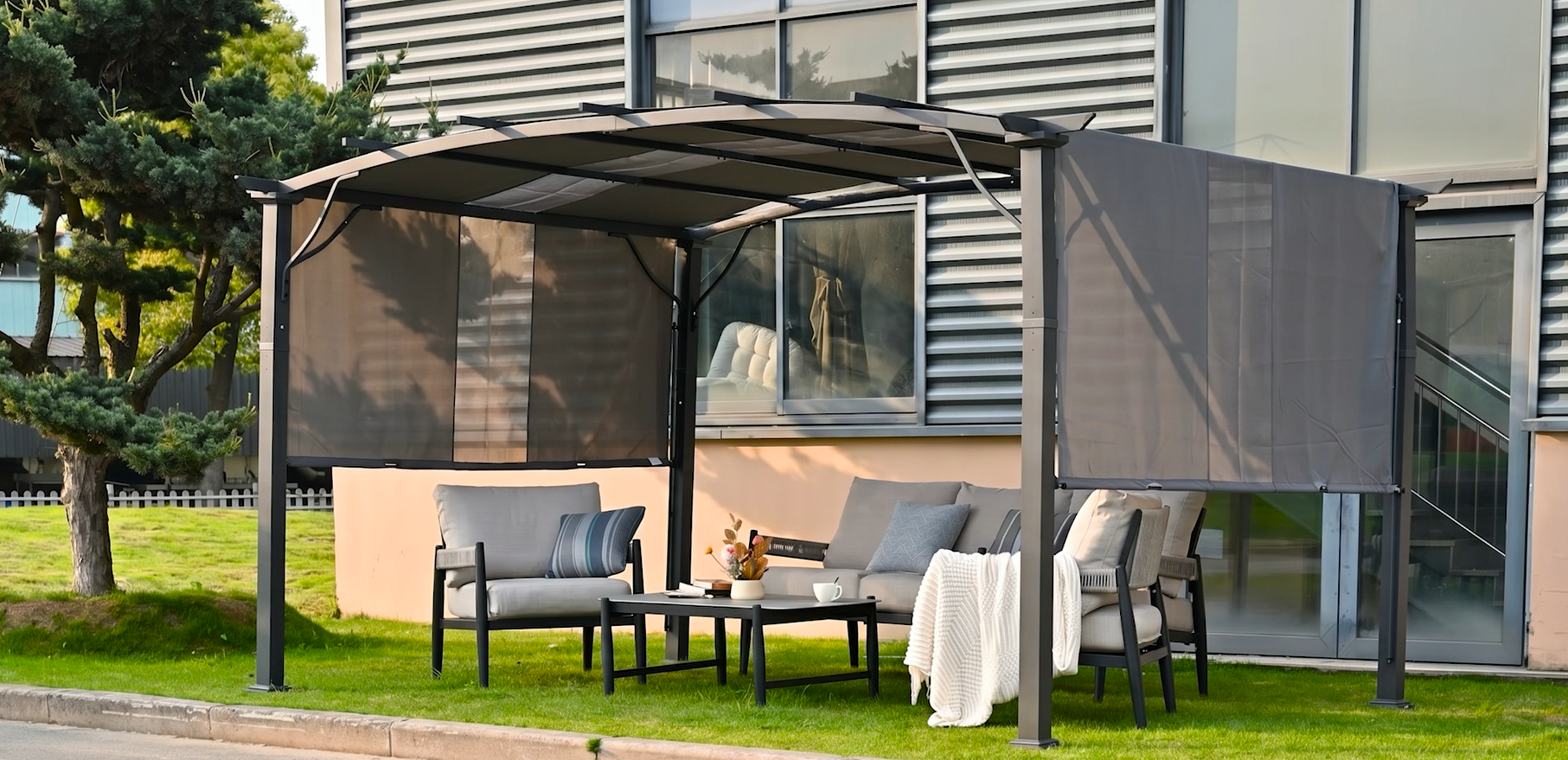 HAPPATIO 10x13 Retractable Pergola: Arched Aluminum Frame with Adjustable Canopy image 24