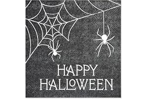 American Greetings Happy Halloween Beverage Napkins (50-Count, 5" x 5" Square) Black Disposable Napkins with Spiderweb Designs, Halloween Party Supplies