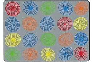 Flagship Carpets Circles Abstract Educational Area Rug for Kids Room Seating Décor, Children's Classroom, Play Carpet for Teaching and Playroom, Seats 20, 6' x 8'4", Grey
