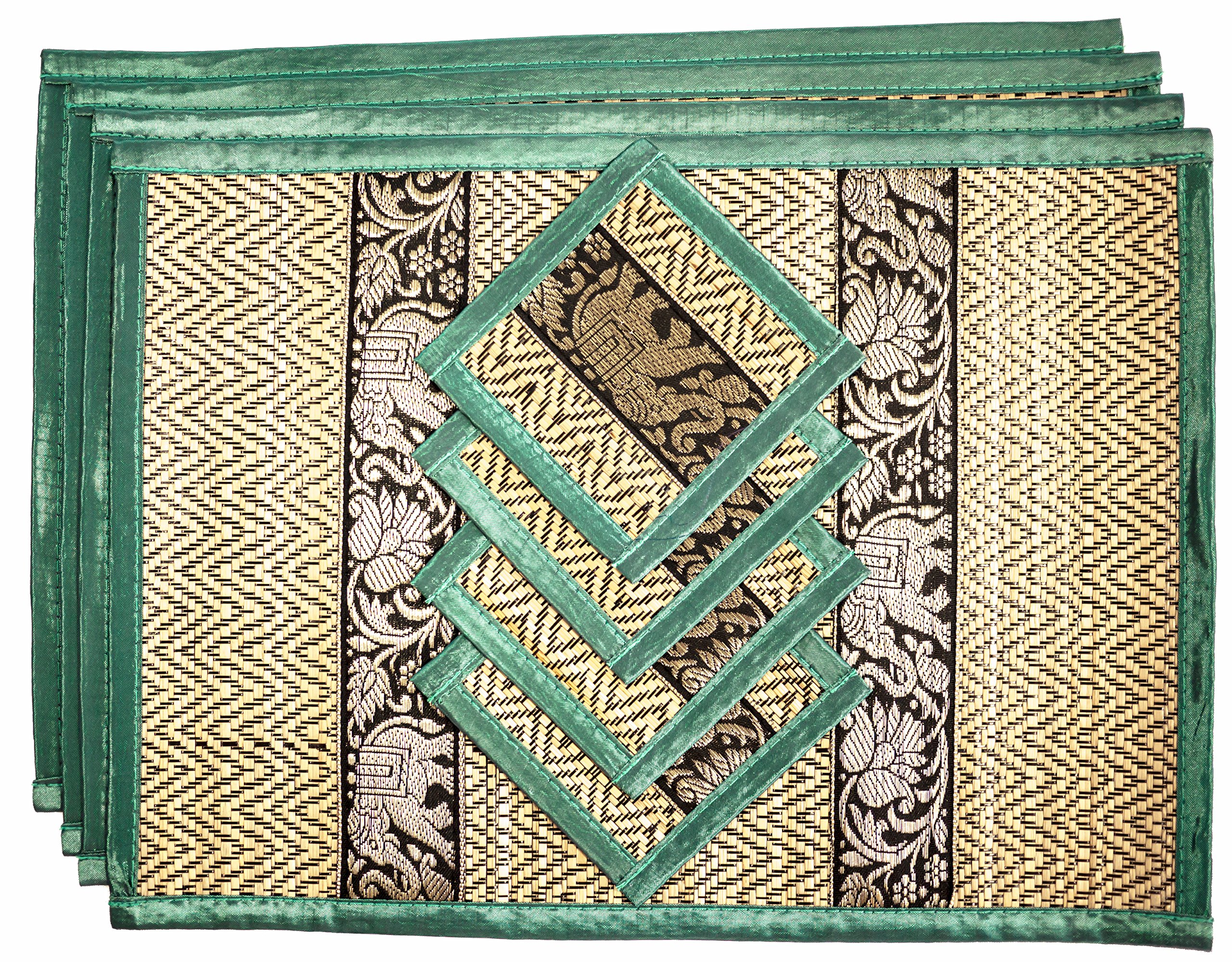 Cccollections Hand-Woven Table Placemats & Coasters Set for Everyday Dining | Thai Style Wicker Placemats Alternative to Plastic Heat Resistant - 4 Pcs