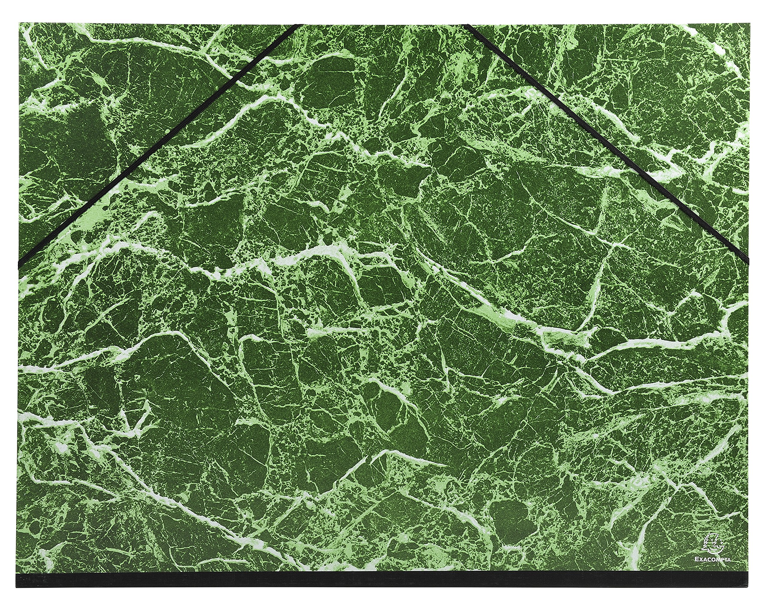 Exacompta - Ref 651E - Portfolio with Ribbon - 500x650mm in Size, Elastic Strap Closure, White Interior - Suitable for Transporting Artwork & Documents - Marbled Green