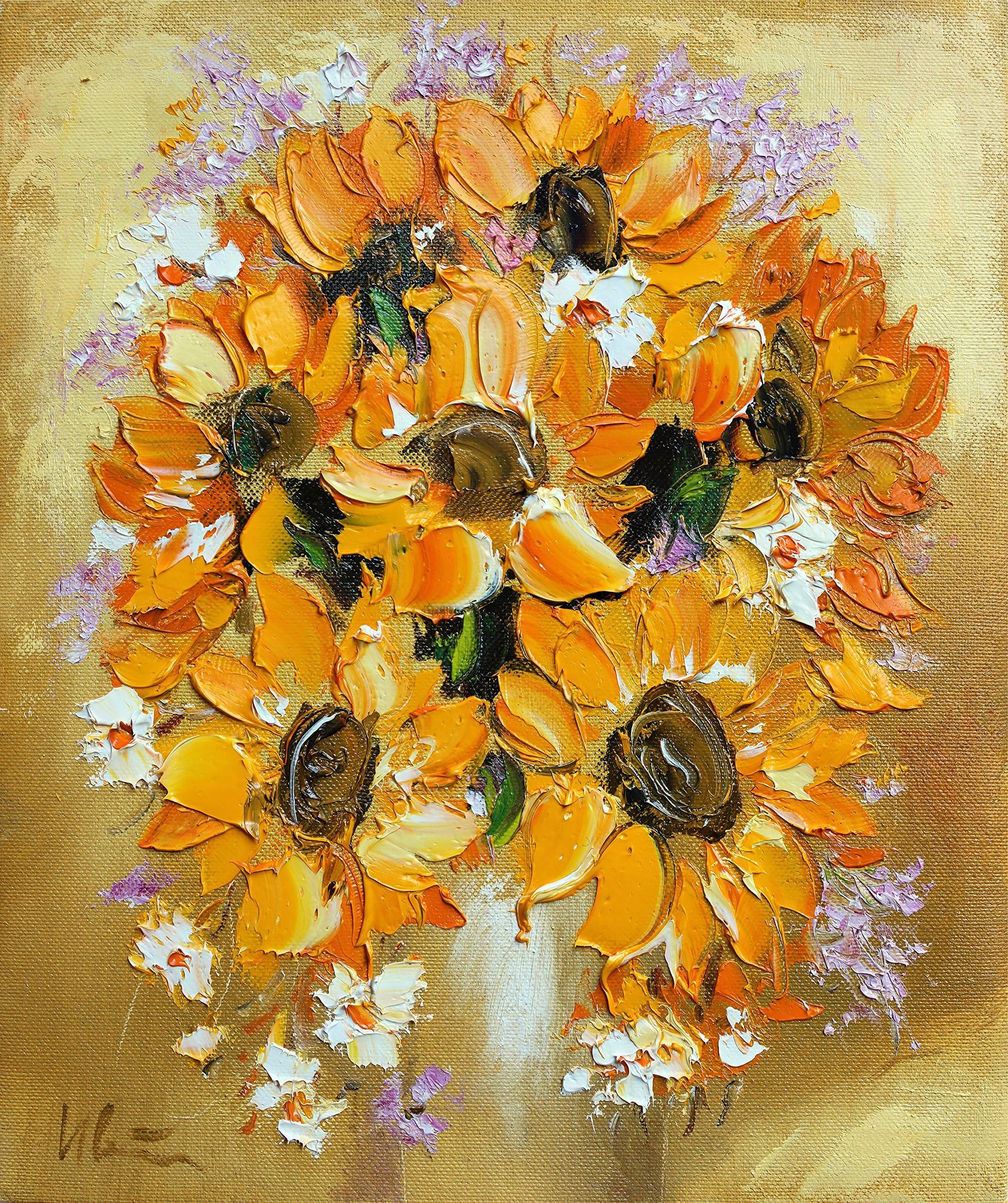 Sunflowers painting Geclee canvas print Modern Floral Still life Colorful Wall art Decor
