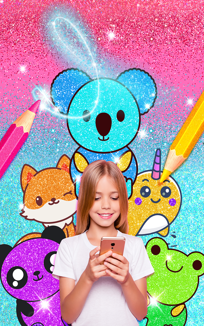 Rainbow Glitter Coloring Book Kawaii - Kids Fun Coloring Pages and Artwork - Thumbnail 3