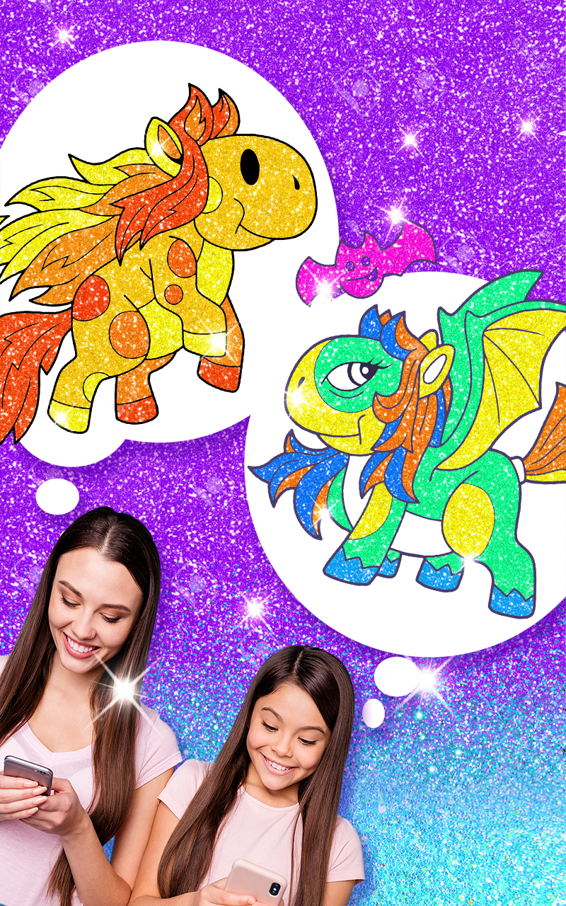 Rainbow Glitter Coloring Book Dragons - Fairytale & Fantasy Art Coloring Pages
