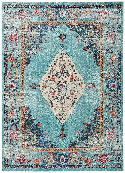 Rivet Distressed Color Medallion Rug, 5'3" x 7'7", Aqua